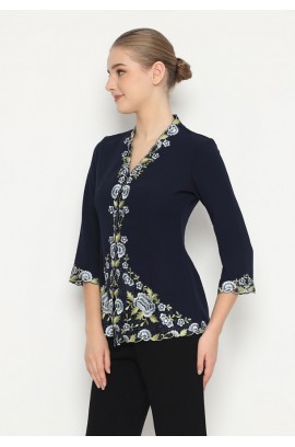 Lyne Halim - Blouse Bordir Aplikasi Dark Blue , BLO8190